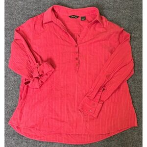 Eddie Bauer Women's Pink Striped Collared Pullover Shirt Long Sleeve Size‎ XXL